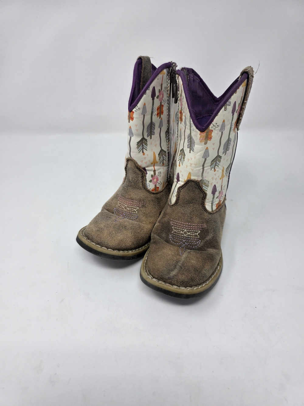 Twister Kids Western Cowboy Boots Size 7 Arrow Print Purple Tan